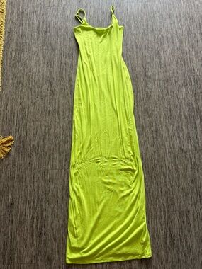 Fashion Nova Neon Lime Slip Maxi Dress